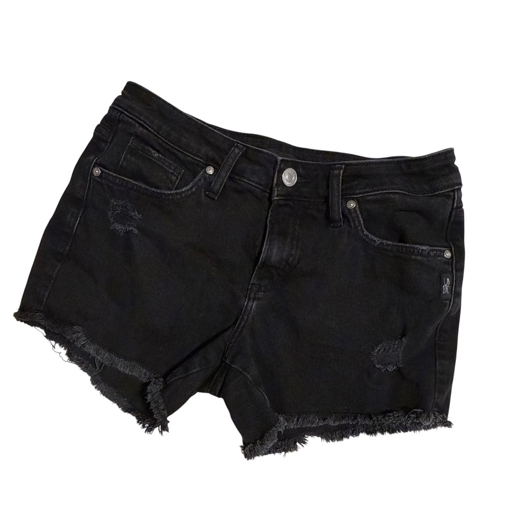 Silver Jeans Co Womens Boyfriend Black Distressed Denim Shorts Frayed Hem W27 L4